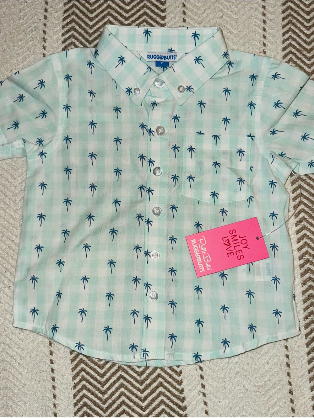 Ruggedbutts Boys Mint Plaid Palm Button-Up Shirt